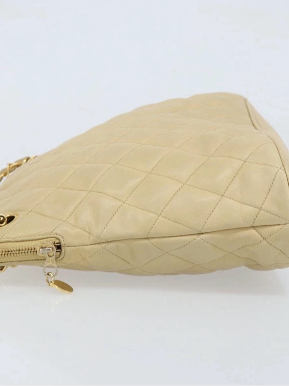 CHANEL Matelasse Chain Shoulder Tote Bag Lamb Skin Beige Gold CC Auth - Picture 4 of 12